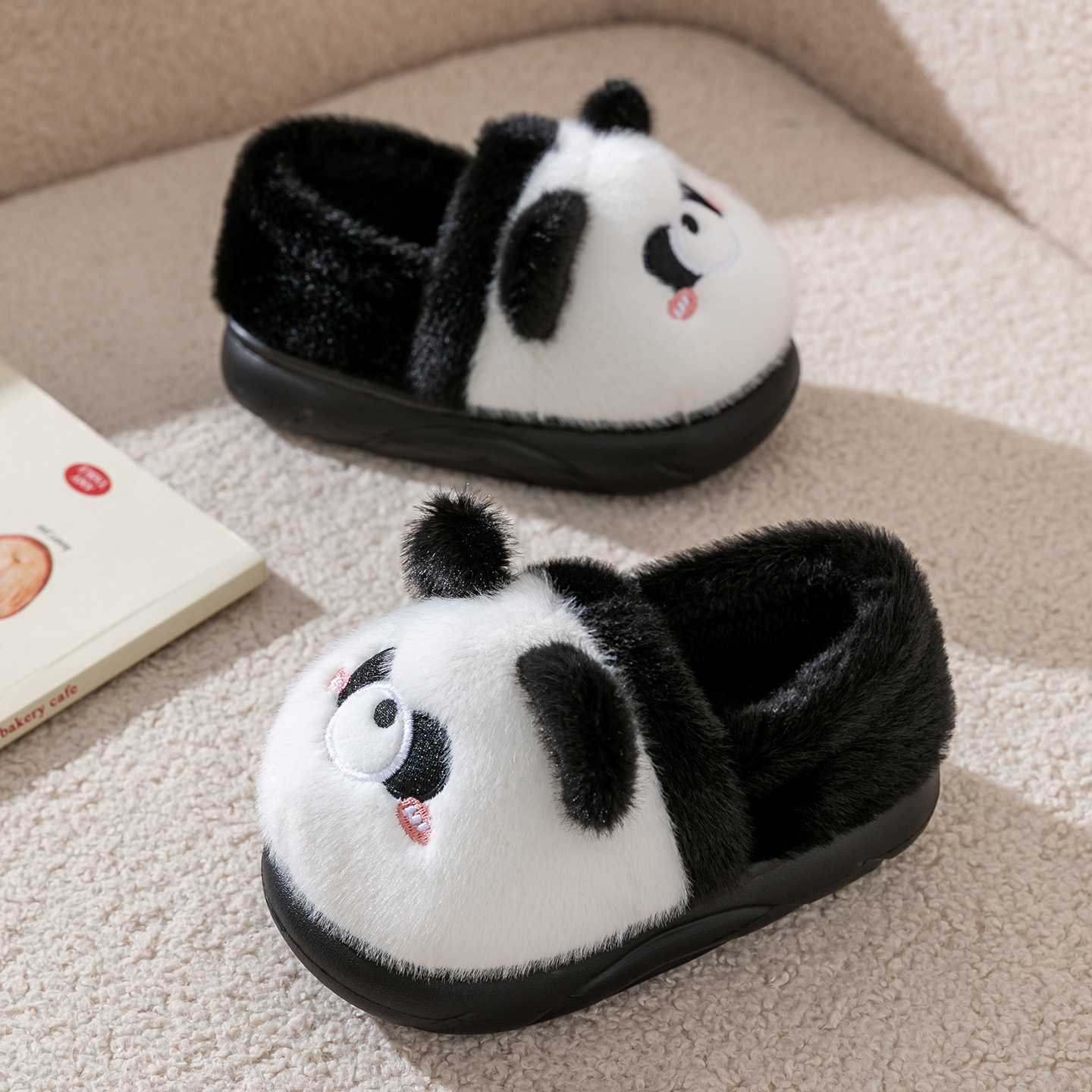 儿童棉拖鞋冬季2025新款女童男童毛拖鞋包跟家居保暖熊猫宝宝棉鞋