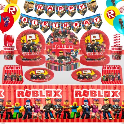 Roblox虚拟世界主题派对装饰罗布乐思纸盘纸杯一次性餐具生日布置