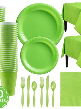 绿色纯色塑料餐具餐具圣帕特里克节盘子杯子桌布生日派对装饰布置