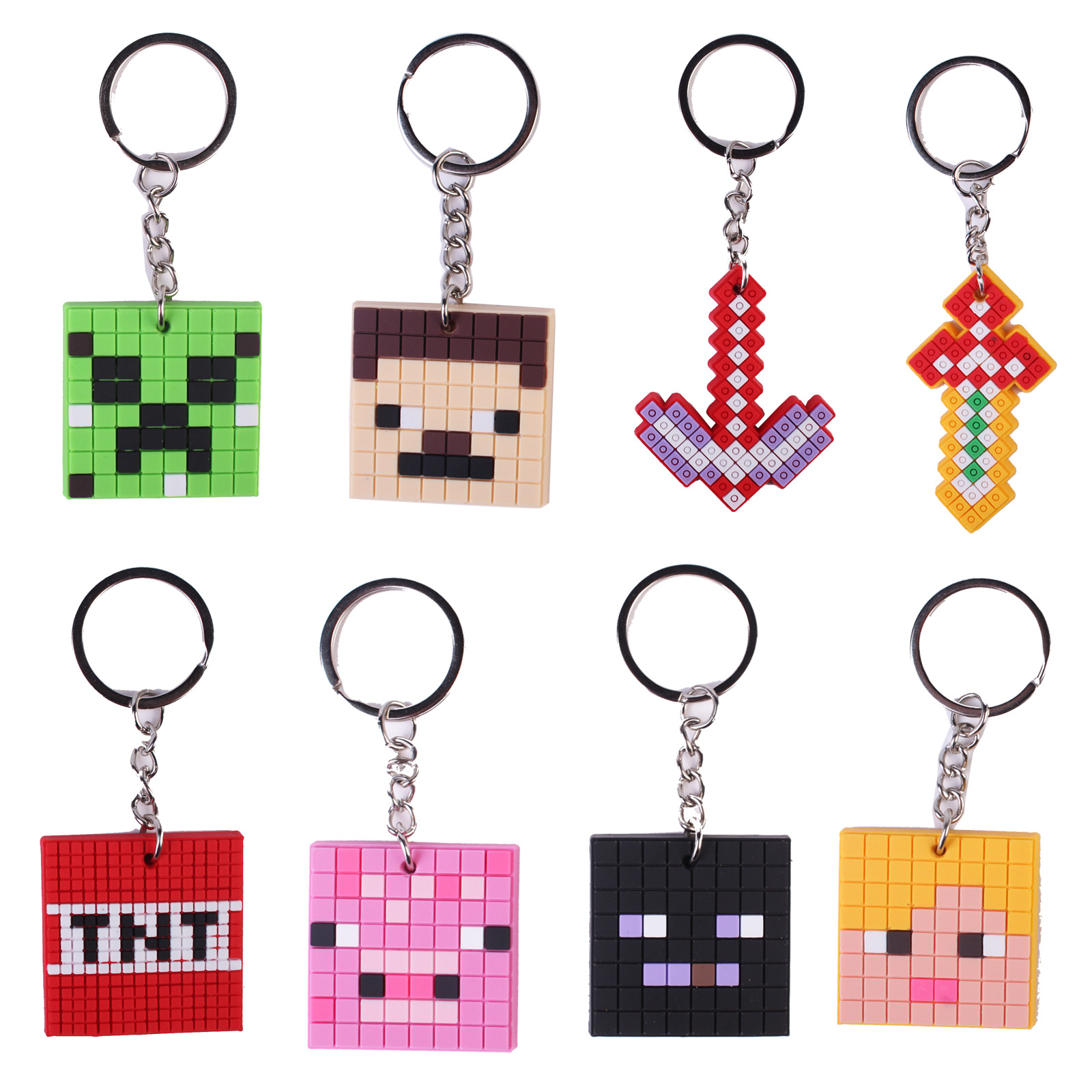 我的世界主题方格子钥匙扣书包minecraft游戏挂件PVC配饰生日礼品