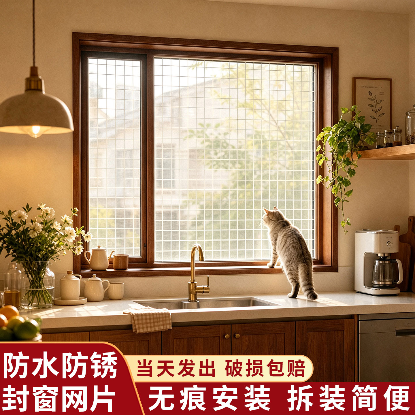 防猫咪封窗网阳台围护栏窗台网格防护网防盗窗户外防漏防坠安全网