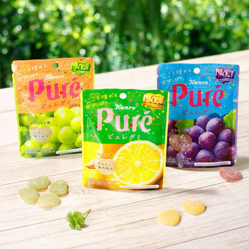 日本进口kanro甘乐pure心形果汁夹心软糖多种水果酸甜味爱心糖果