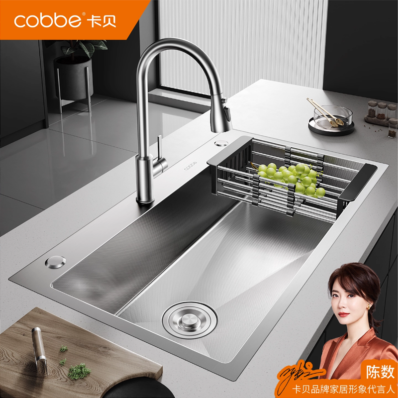 卡贝洗菜盆单槽不锈钢304厨房水槽大单槽台下盆加厚洗碗槽洗菜池