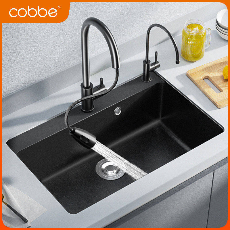 卡贝黑色石英石水槽厨房水槽大单槽洗菜盆水池花岗岩台下盆洗碗池
