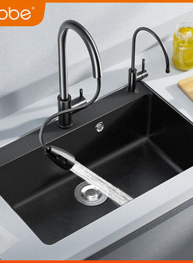 卡贝黑色石英石水槽厨房水槽大单槽洗菜盆水池花岗岩台下盆洗碗池