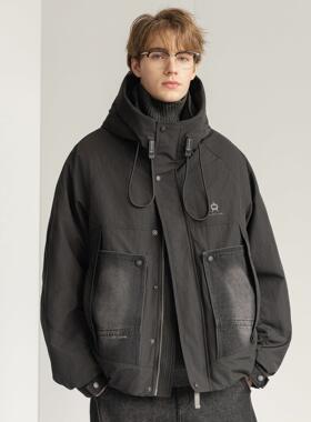 D7K设计感拼接连帽羽绒服25冬装新款90白鸭绒防风保暖羽绒外套男