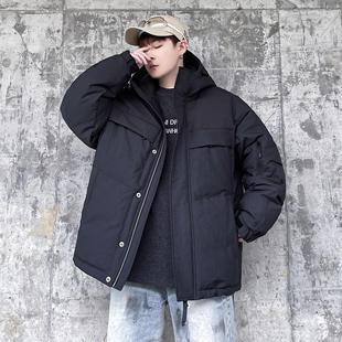 高充绒量】冬季加厚90白鸭绒复古印花连帽羽绒服男加肥加大码外套