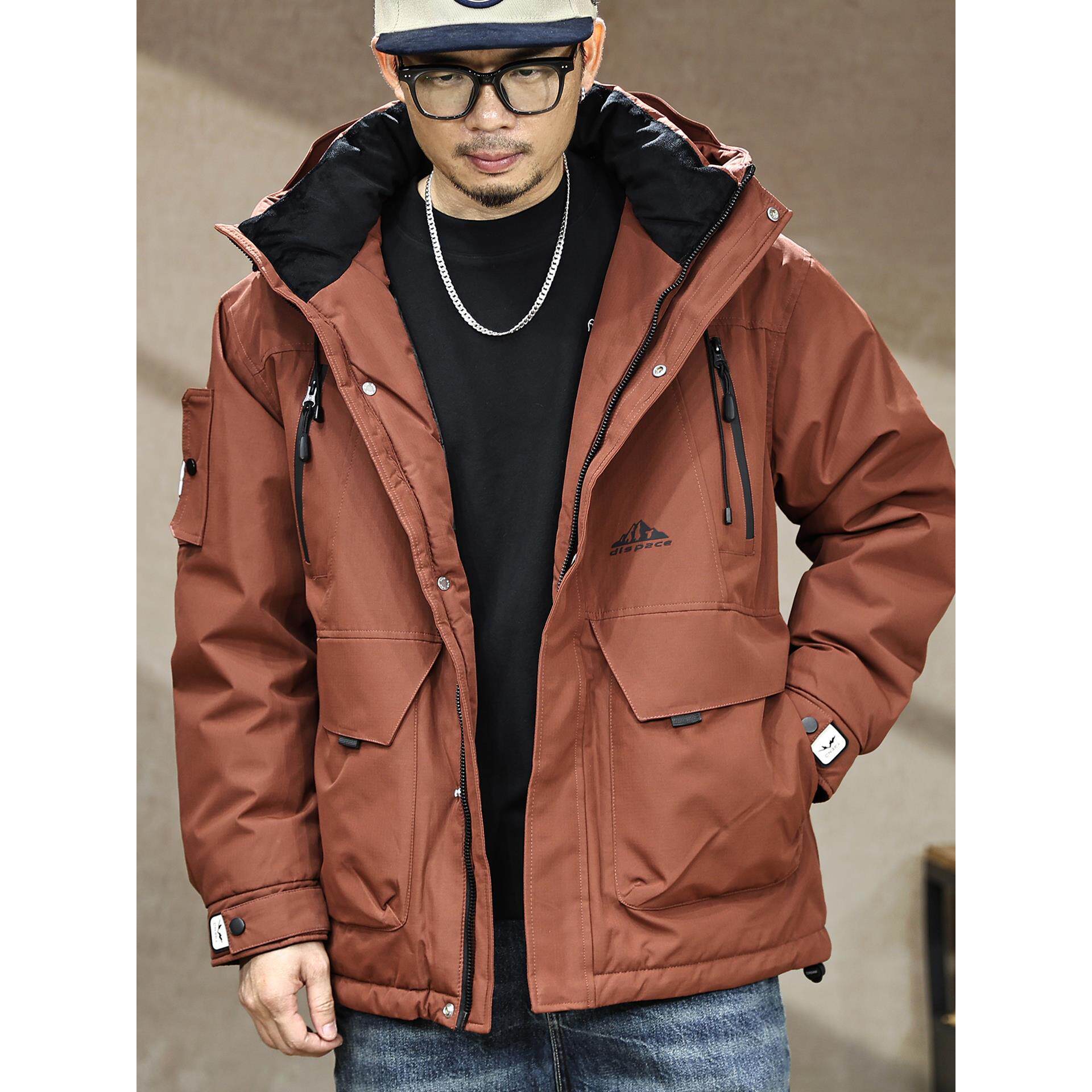 90灰鸭绒连帽工装羽绒服男士冬季宽松保暖加厚羽绒冲锋外套男款潮