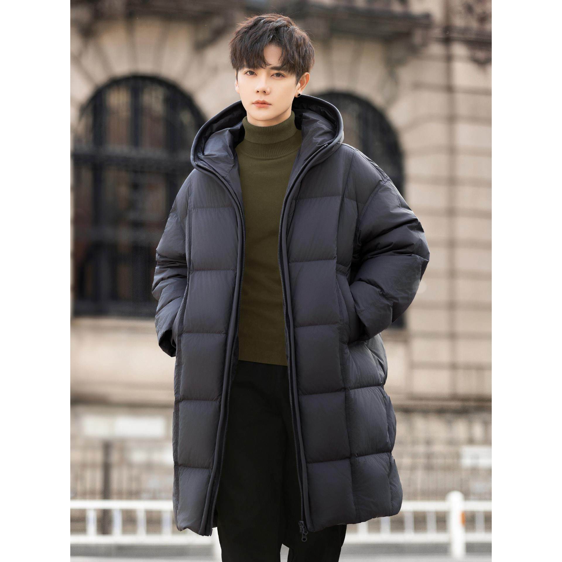 322g高充绒量羽绒服男冬季中长款加厚面包服男士过膝连帽保暖外套