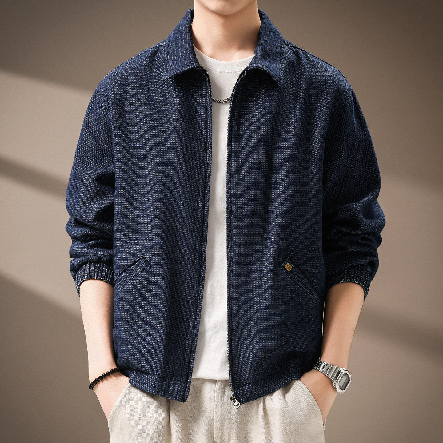 高端美式复古牛仔夹克男士2026春秋新款宽松猎装cityboy教练外套