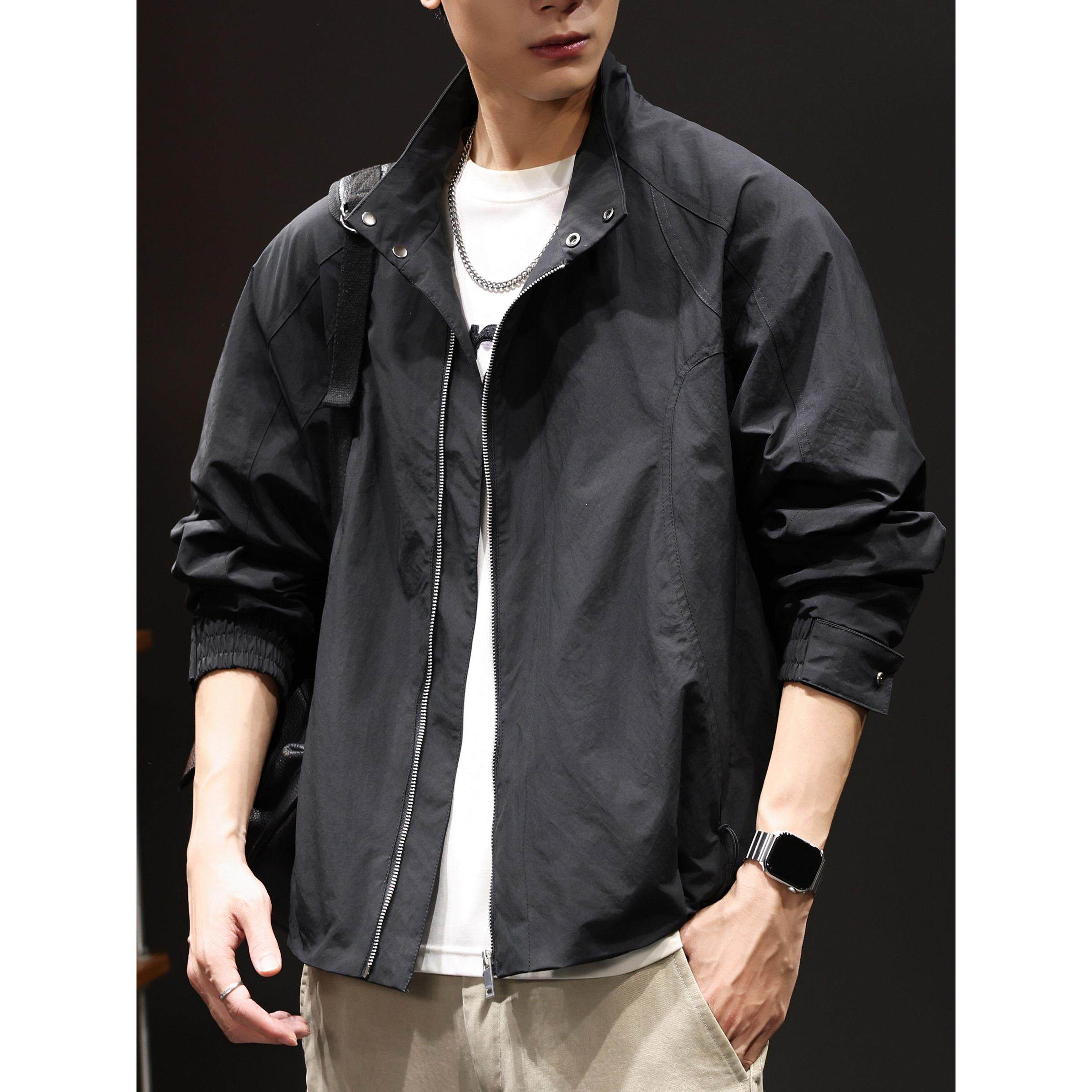 2026新款立领休闲夹克男春秋季潮流百搭纯色上衣薄款工装男装外套