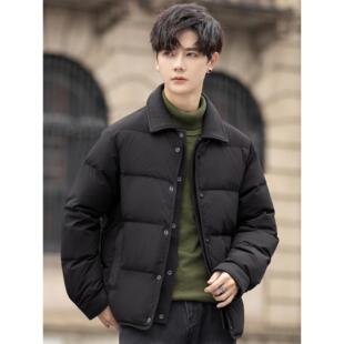 新款男士轻薄羽绒服冬季翻领假两件短款90绒外套保暖拼接夹克加厚