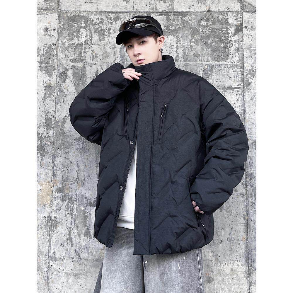 潮胖子黑色户外防泼水立领羽绒服男加肥加大码宽松短款冲锋衣外套