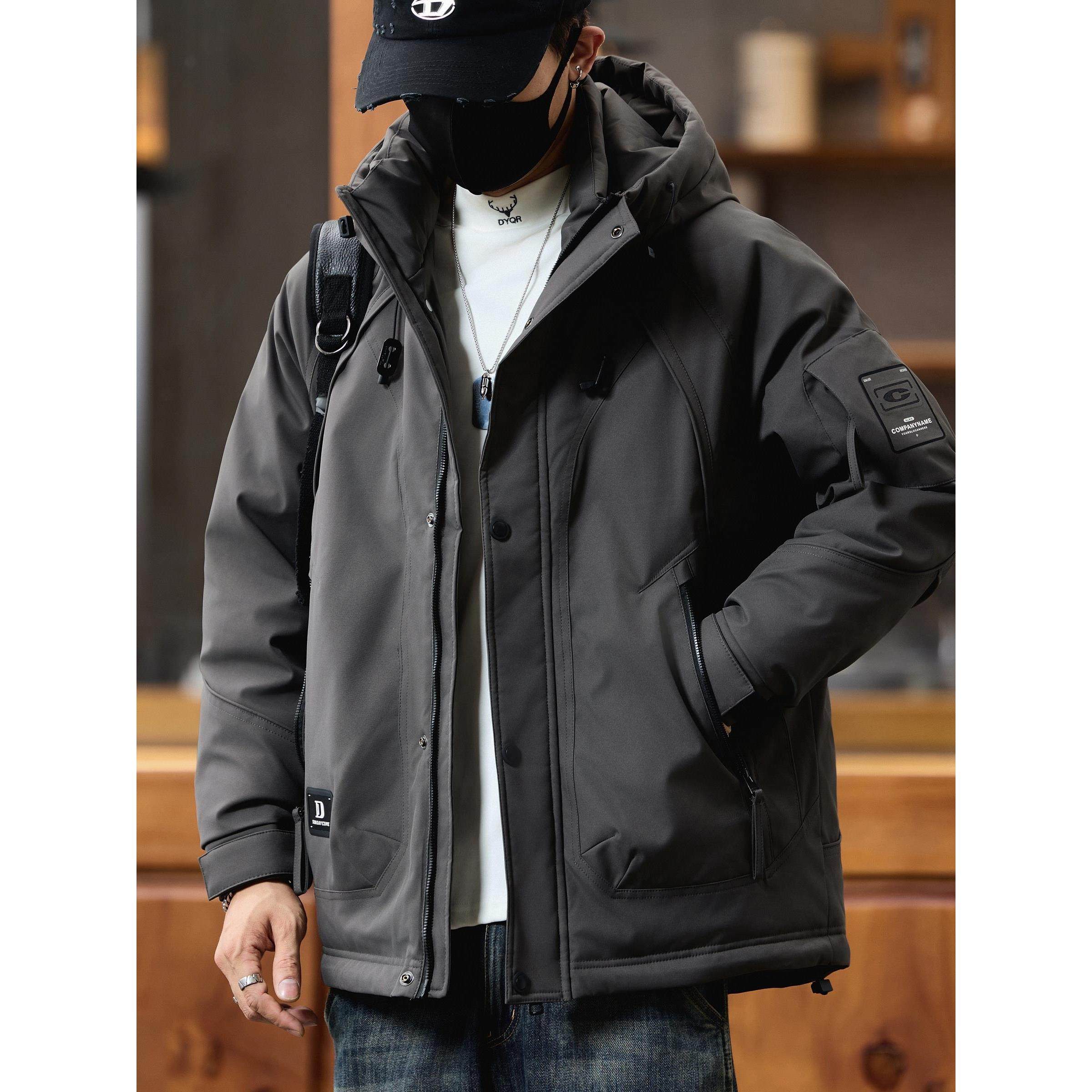 2025新款加厚羽绒服男冬季工装高端休闲男士冲锋衣外套连帽防寒服