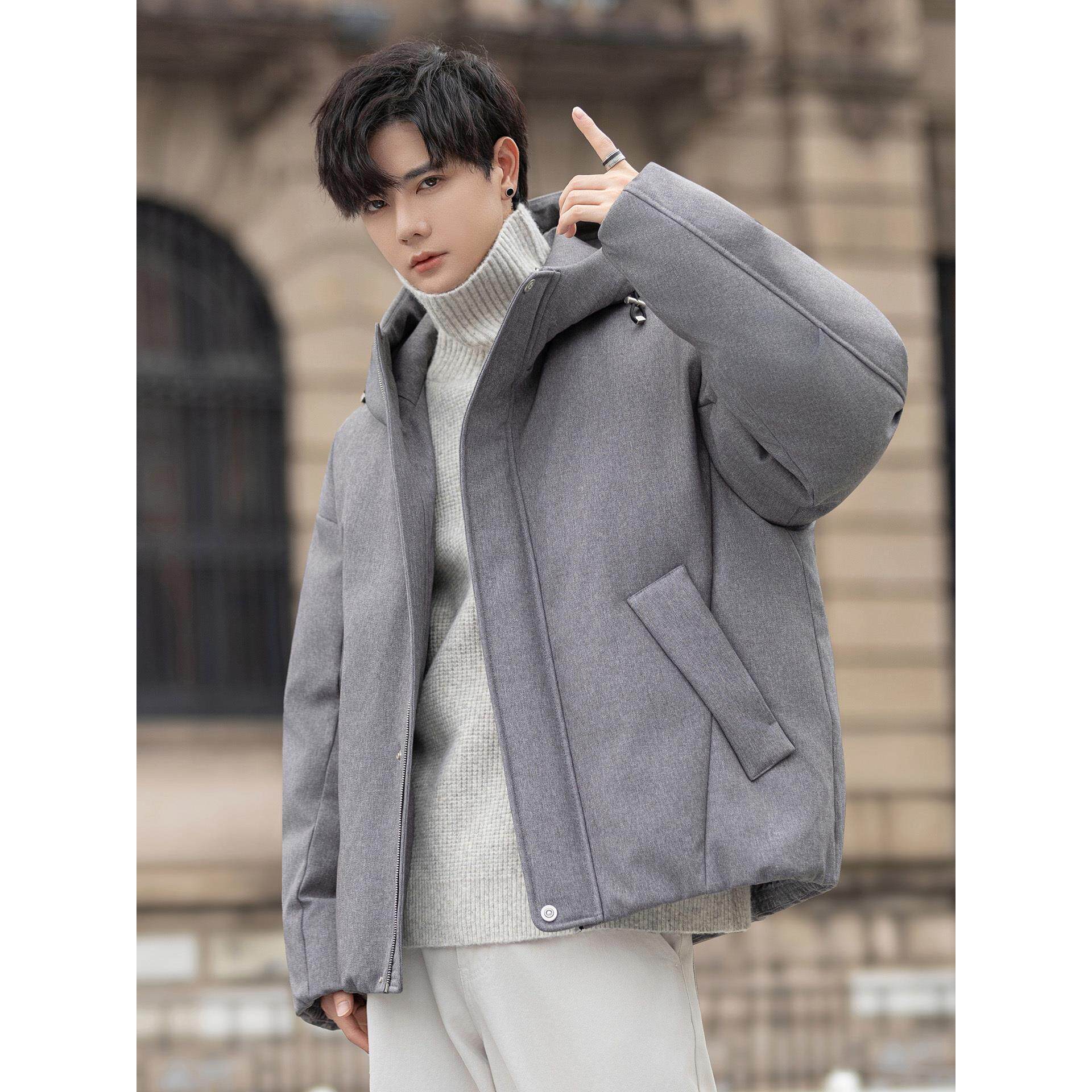 连帽男士羽绒服加厚2025秋冬季新款高级感宽松保暖短款面包服外套