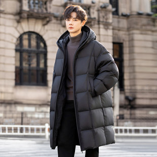 高充绒量通勤连帽男士羽绒服中长款2025新款冬季加厚保暖时尚外套