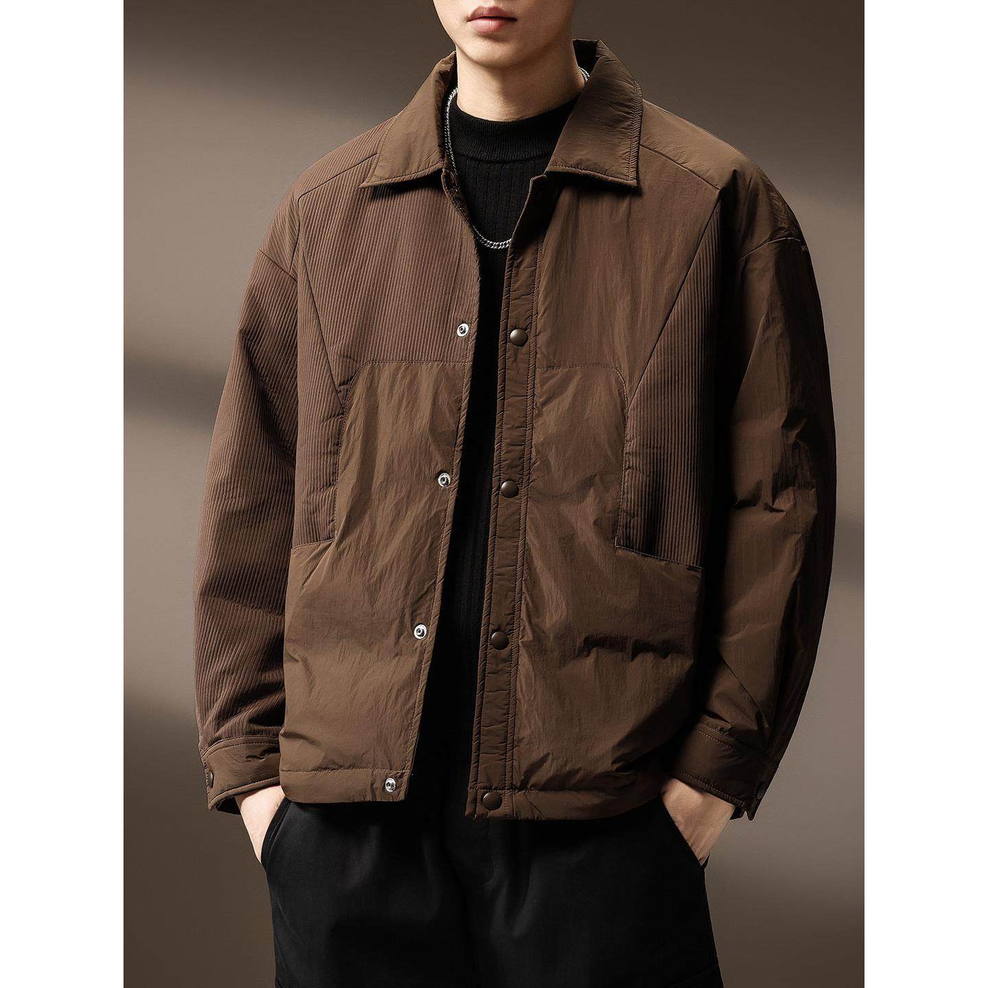 高端男士拼接撞色轻薄衬衫式羽绒服冬季新款百搭休闲保暖夹克外套