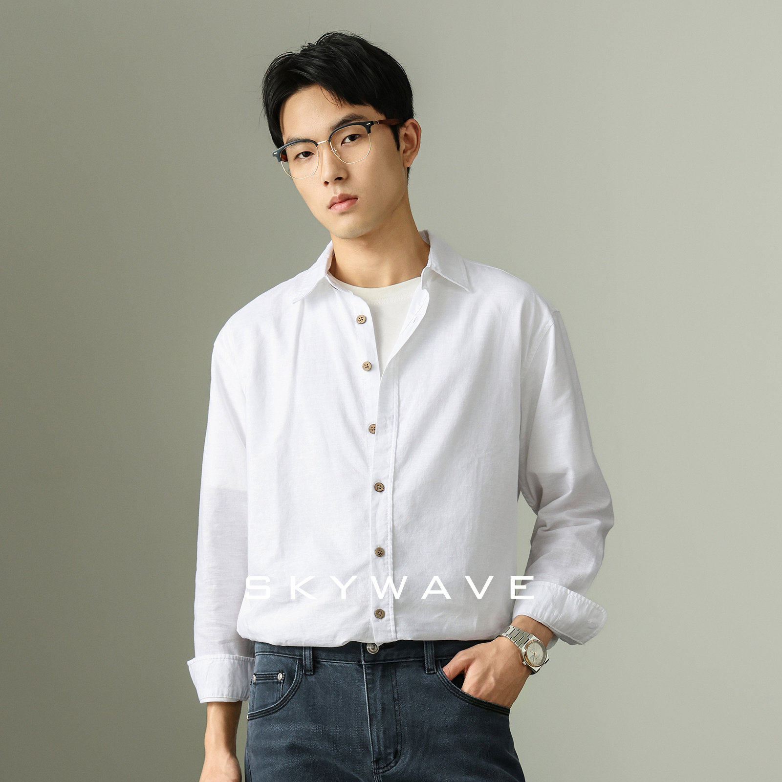 高级感棉麻通勤百搭长袖衬衫男2026春季新款痞帅白色亚麻衬衣外套