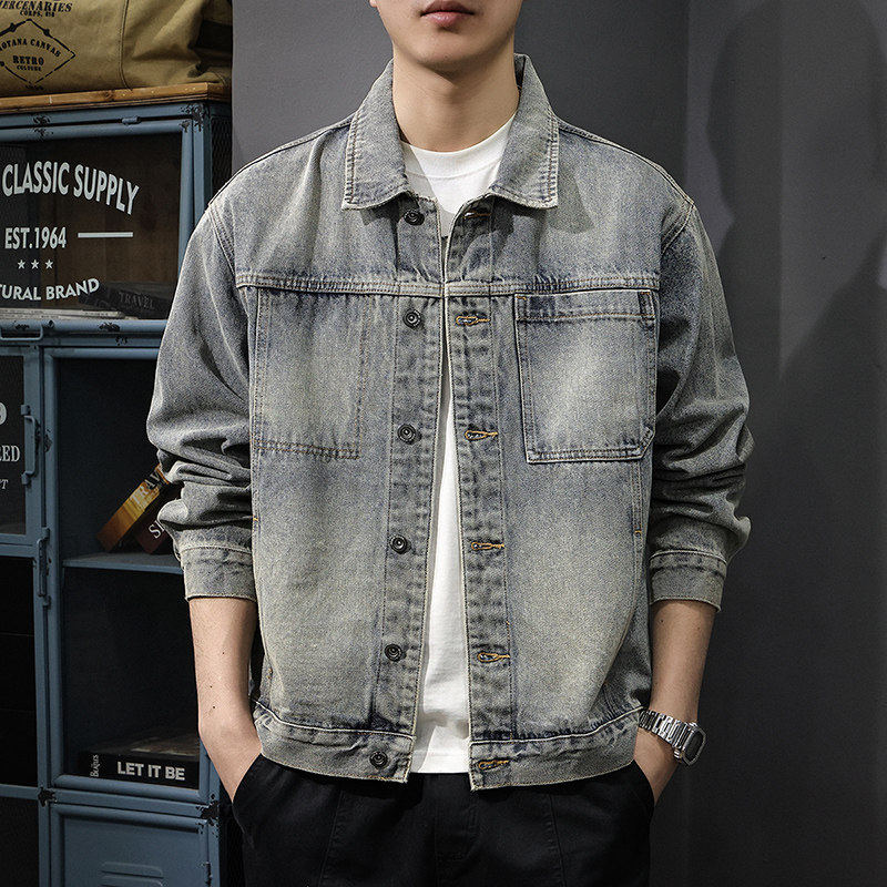 2026春秋新款翻领痞帅牛仔外套男美式复古高端休闲男款工装夹克潮