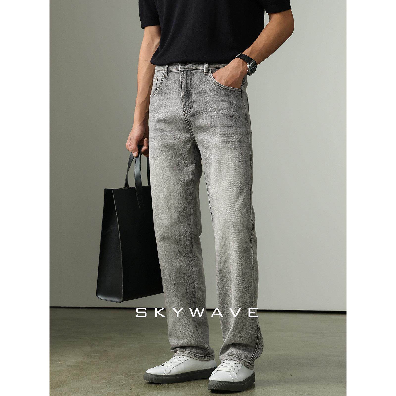 高端莱赛尔弹力牛仔裤男2026新款潮牌痞帅小直筒大码商务通勤长裤