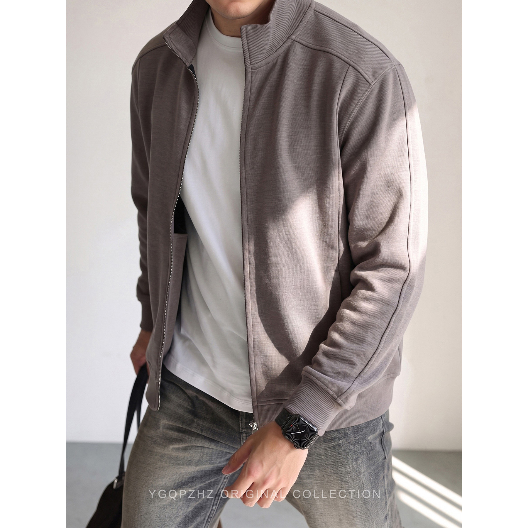 伦敦城市通勤风软糯精梳棉潮牌开衫外套男士卫衣2026秋季休闲夹克