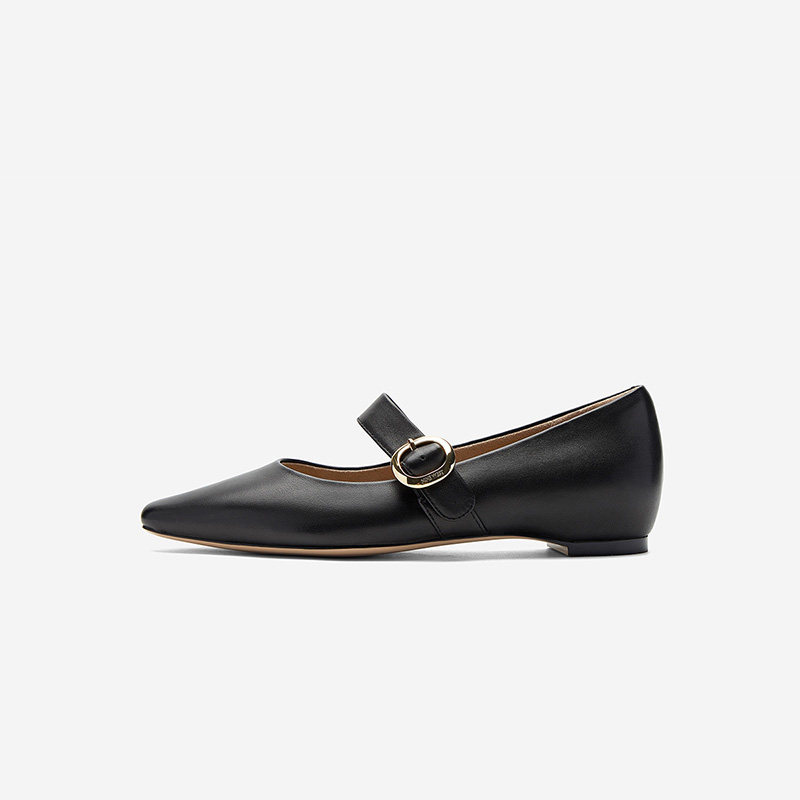 Nine West/玖熙2026新款玛丽珍鞋尖头隐形平跟金扣袢带浅口单鞋女