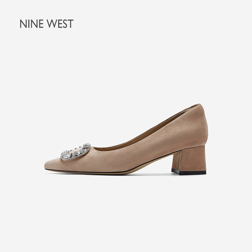 NineWest/玖熙方扣绒面高跟鞋女