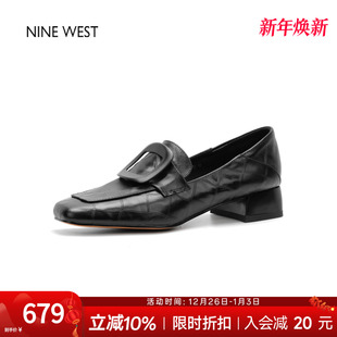 West 一脚蹬单鞋 玖熙复古乐福鞋 粗跟皮鞋 气质女鞋 奥莱专供Nine