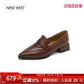 West 新款 玖熙粗跟乐福鞋 奥莱专供Nine 懒人豆豆鞋 尖头皮鞋 单鞋 女