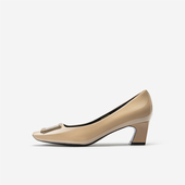 West 玖熙2025高跟鞋 女方头金属扣单鞋 奥莱专供Nine 粗跟通勤女鞋