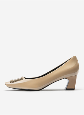 奥莱专供Nine West/玖熙2025高跟鞋女方头金属扣单鞋粗跟通勤女鞋