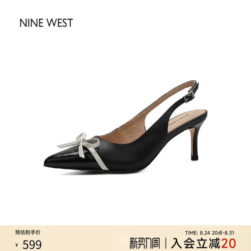 玖熙蝴蝶结尖头细跟高跟凉鞋女