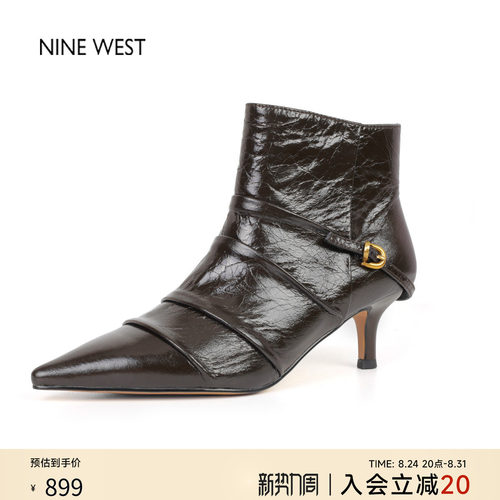玖熙法式复古小尖头褶皱瘦瘦靴