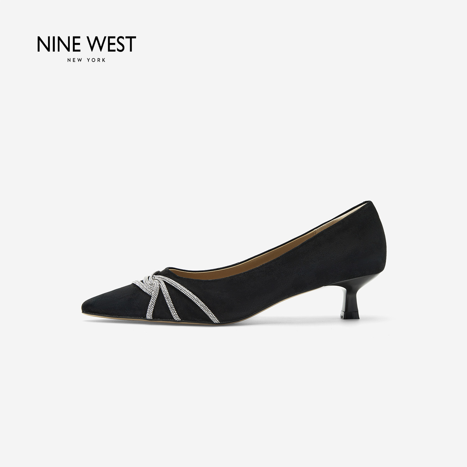 奥莱专供Nine West/玖熙夏季通勤风水钻尖头高跟鞋女百搭浅口单鞋