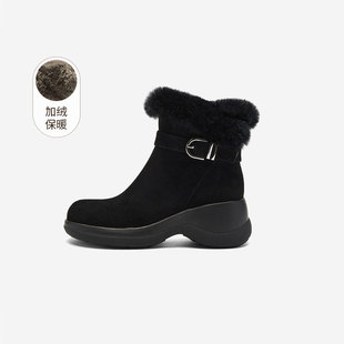 靴女 玖熙加绒短靴女兔毛靴口保暖厚底增高时装 奥莱专供Nine West