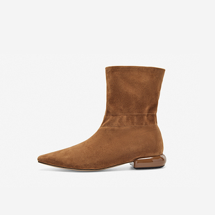 奥莱Nine West/玖熙2026年弹力靴女复古绒面烤漆低跟袜靴瘦瘦靴女