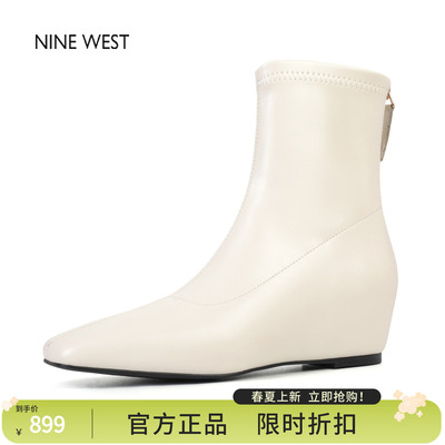 法式复古方头时装靴内增高短靴