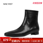 奥莱专供Nine West 玖熙复古英伦风马丁靴真皮粗跟短靴秋冬女靴子