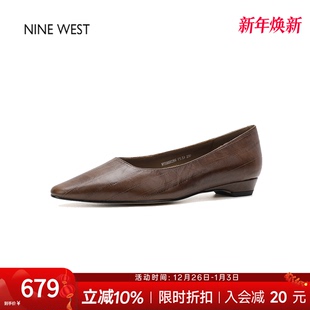 气质平底单鞋 奥莱专供Nine 女士真皮皮鞋 玖熙不累脚小高跟鞋 West