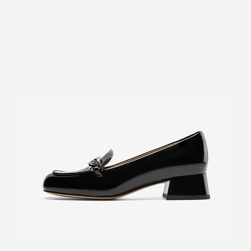 Nine West/玖熙2025春季新款深口单鞋铭牌扣饰亮面小皮鞋粗跟女鞋,女鞋,深口单鞋,淘宝优惠券,粉丝福利购,淘宝优惠卷