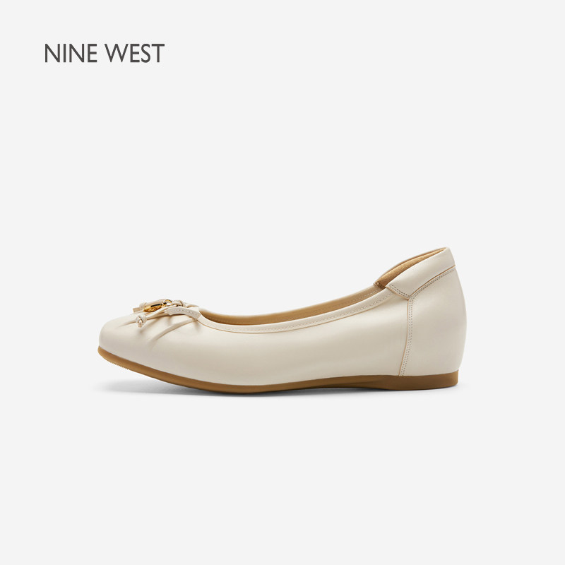 奥莱专供Nine West/玖熙2026年春平底单鞋女蝴蝶结方头通勤蛋卷鞋