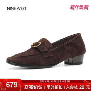 粗跟单鞋 奥莱专供Nine 秋方头皮鞋 玖熙英伦风一脚蹬乐福鞋 女 West