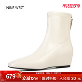 奥莱专供Nine 靴内增高短靴气质靴子女 复古方头时装 West 玖熙法式