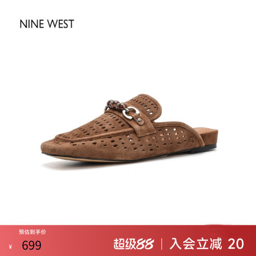 玖熙真皮镂空包头平底穆勒鞋女