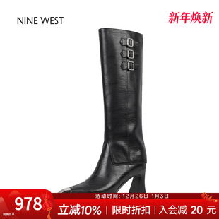 玖熙尖头不过膝骑士靴粗跟长靴高跟靴子女款 奥莱专供Nine West