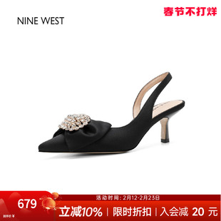 奥莱专供Nine West/玖熙名媛风水钻蝴蝶结细跟穆勒鞋女高跟凉鞋
