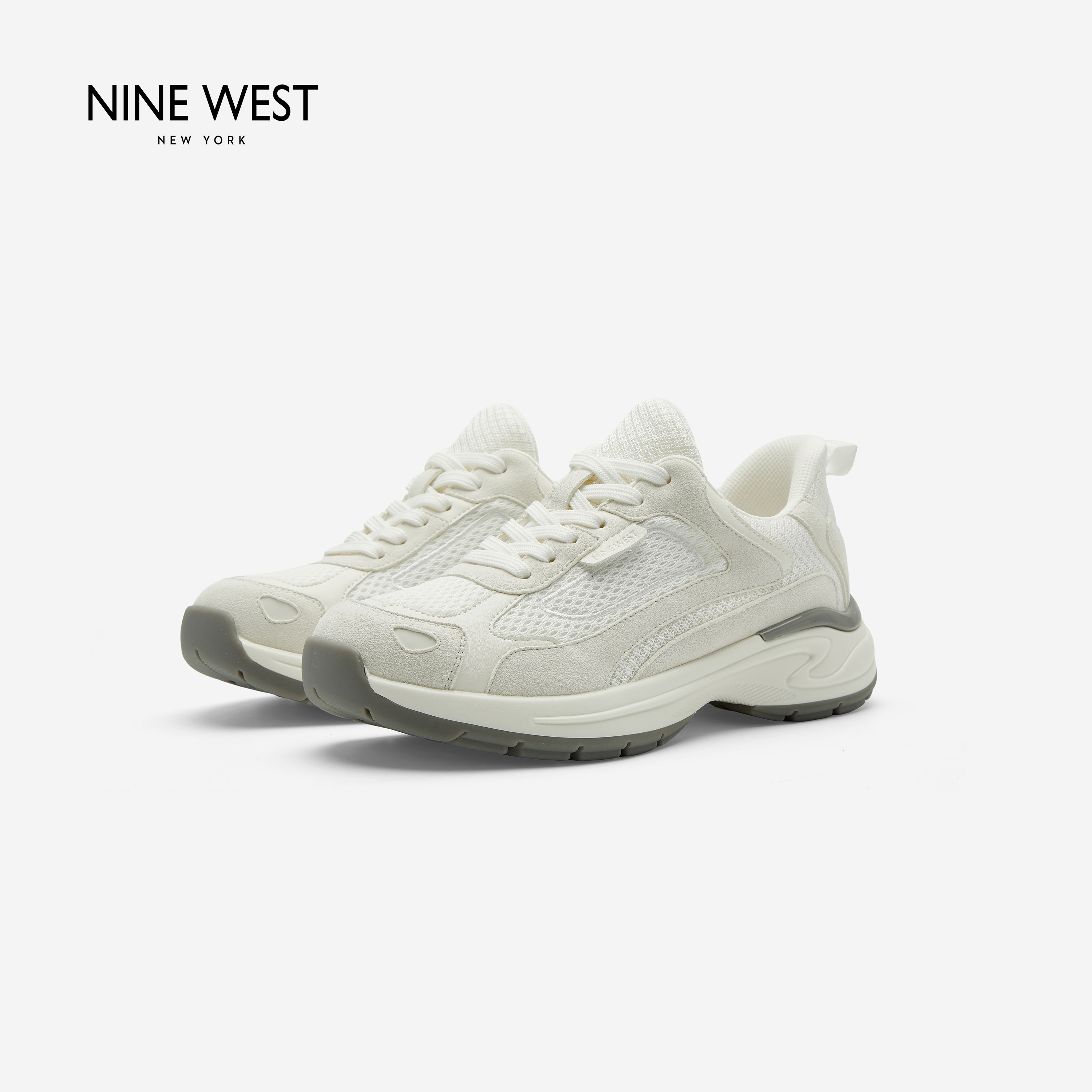 Nine West/玖熙2026年冬季新款老爹鞋女复古风拼接透气网面休闲鞋