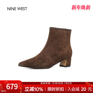 靴粗跟靴子巨好看 奥莱专供Nine 复古尖头时装 玖熙法式 短靴 West