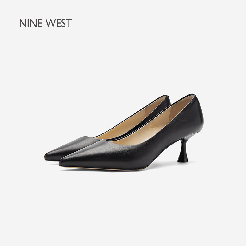 奥莱专供Nine West/玖熙简约尖头细跟柔光浅口单鞋职场通勤低跟鞋