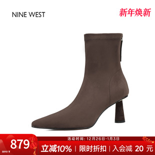 奥莱专供Nine 玖熙尖头粗跟弹力瘦瘦靴切尔西女靴高跟短靴 West